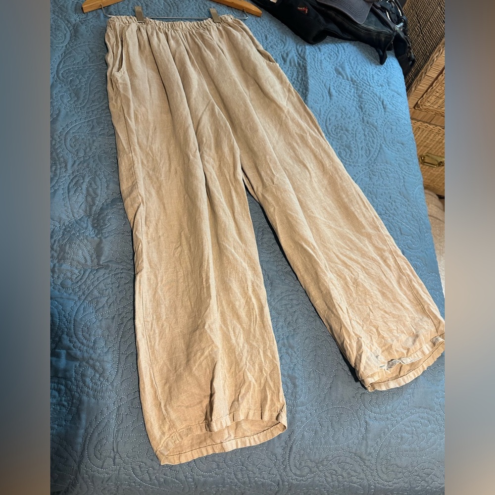 Bryn Walker XS camel linen elastic waist ankle pant